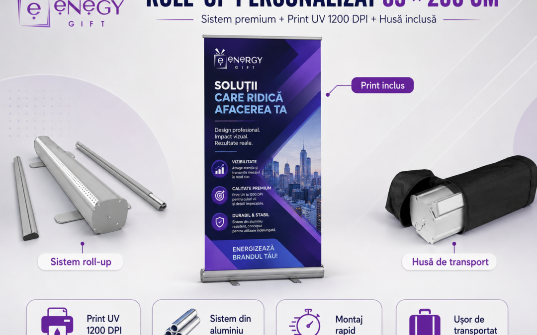Roll-up personalizat și mape de prezentare cu buzunar – soluții profesionale pentru promovarea afacerii