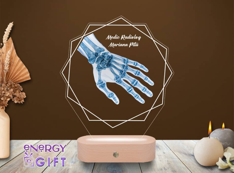 Lampă LED 3D personalizată prin printare – design cu aparat radiologic și mesaj pentru radiolog