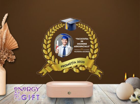 Lampă LED 3D personalizată prin printare cu poză de absolvire și mesaj motivațional