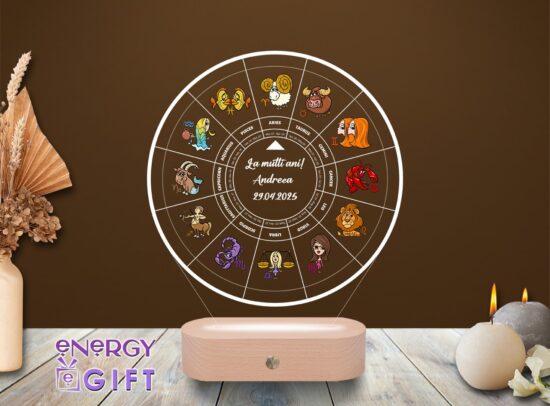 Lampă LED 3D personalizată prin printare – poză, semn zodiacal și mesaj personalizat