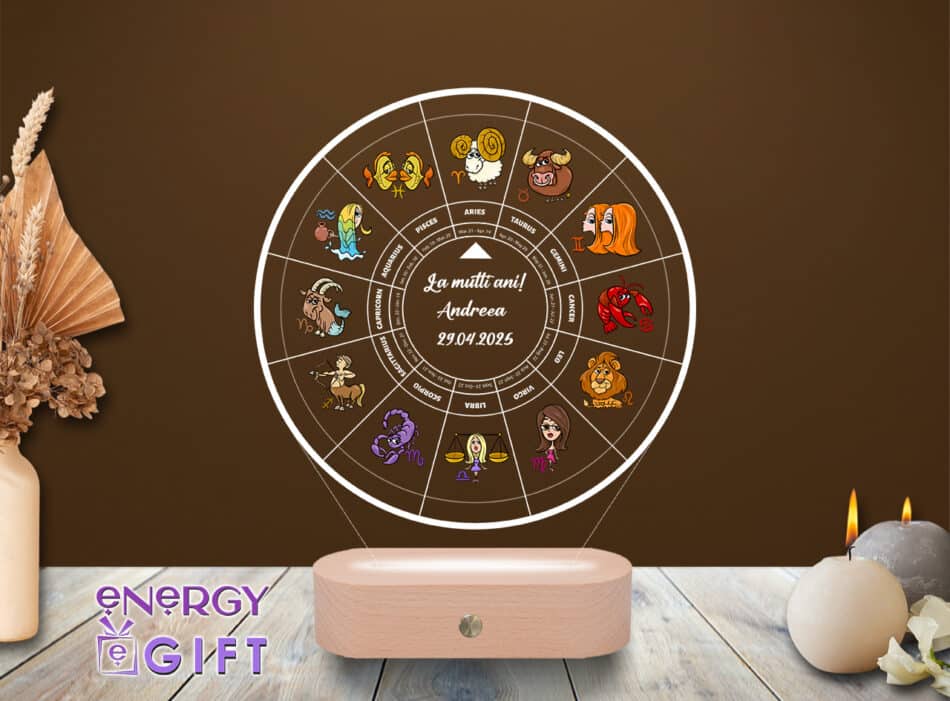Lampă LED 3D personalizată prin printare – poză, semn zodiacal și mesaj personalizat