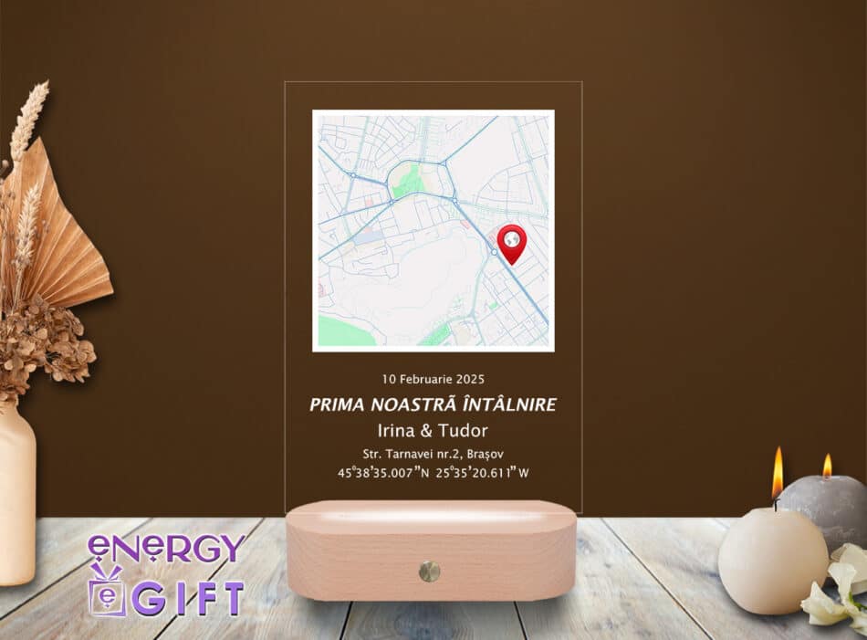 Lampă LED personalizată prin printare cu poză și locația unui eveniment special