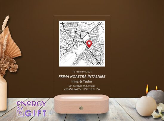 Lampă LED 3D personalizată cu fotografia cuplului și data primei întâlniri