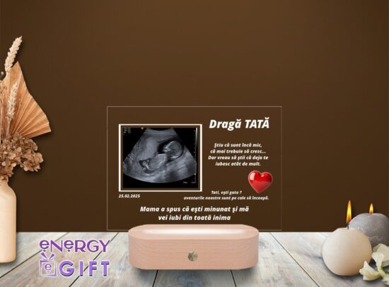 Lampă LED 3D personalizată prin printare – cadou de botez cu fotografie și text dedicat