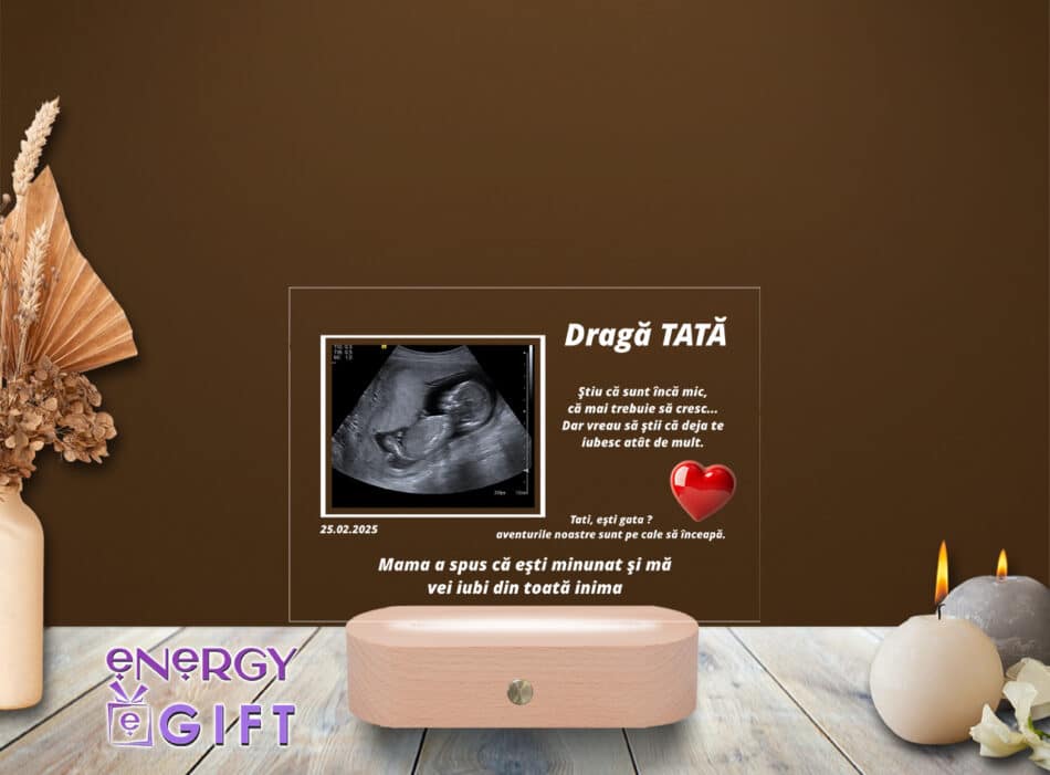 Lampă LED 3D personalizată prin printare – cadou de botez cu fotografie și text dedicat