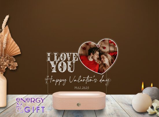 Lampă LED 3D personalizată prin printare – mesaj „I LOVE YOU” și text dedicat