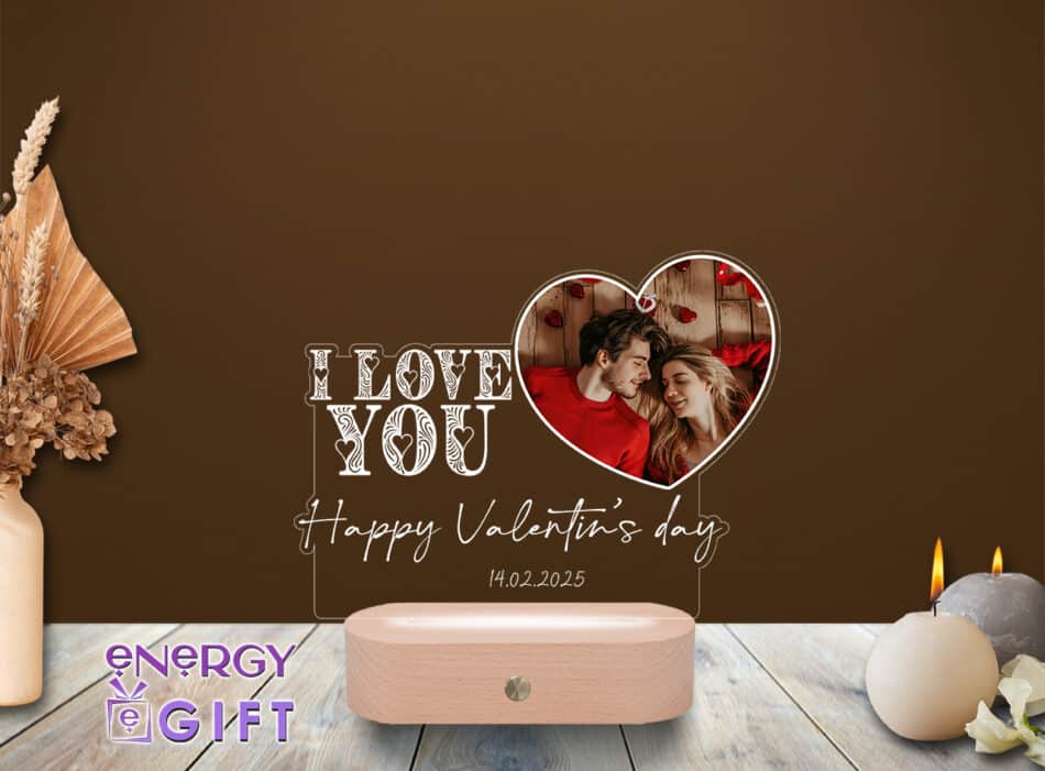 Lampă LED 3D personalizată prin printare – mesaj „I LOVE YOU” și text dedicat