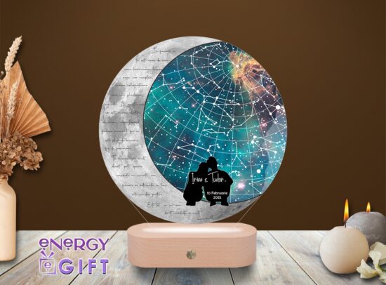Lampă LED 3D personalizată prin printare – Sky Map cu stelele exact cum erau într-un moment special