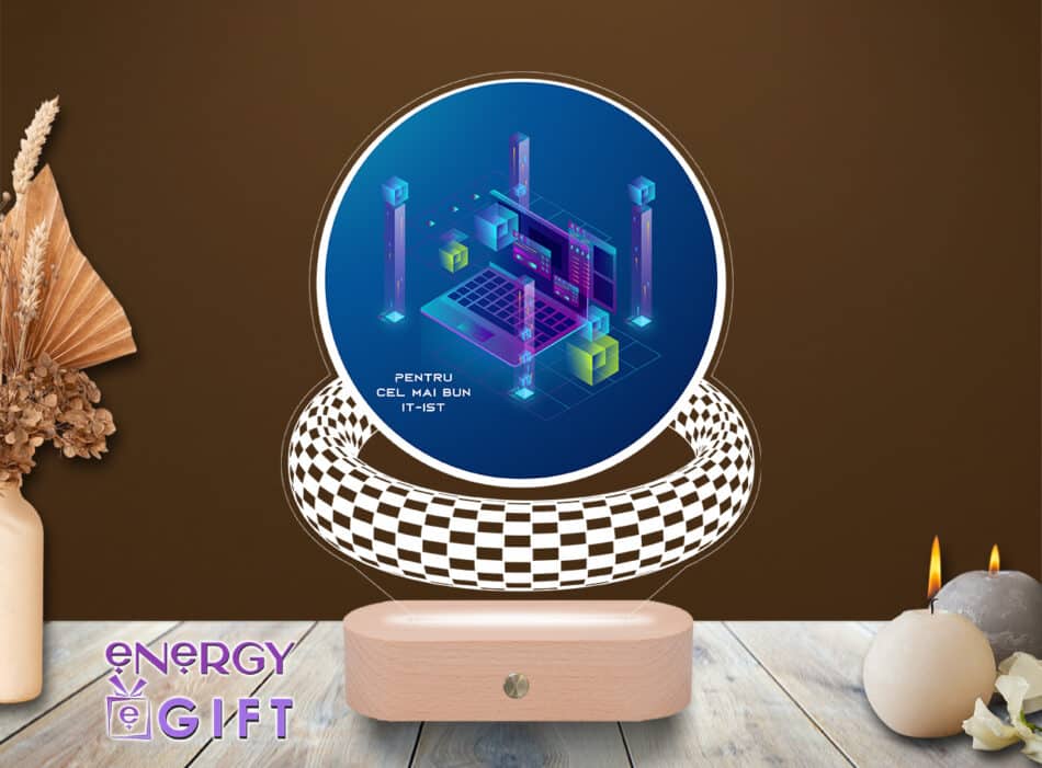 Lampă LED 3D personalizată prin printare – tematică programare, cod și tastatură
