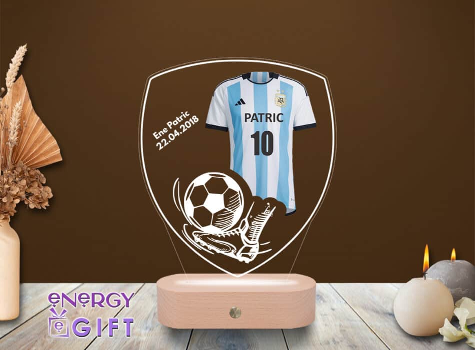 Lampă LED cu Lionel Messi în tricoul Argentinei – cadou personalizat pentru fani