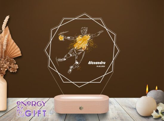 Lampă LED 3D personalizată pentru handbaliști – cu nume și siluetă sportivă