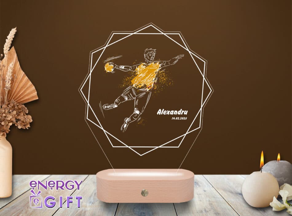 Lampă LED 3D personalizată pentru handbaliști – cu nume și siluetă sportivă