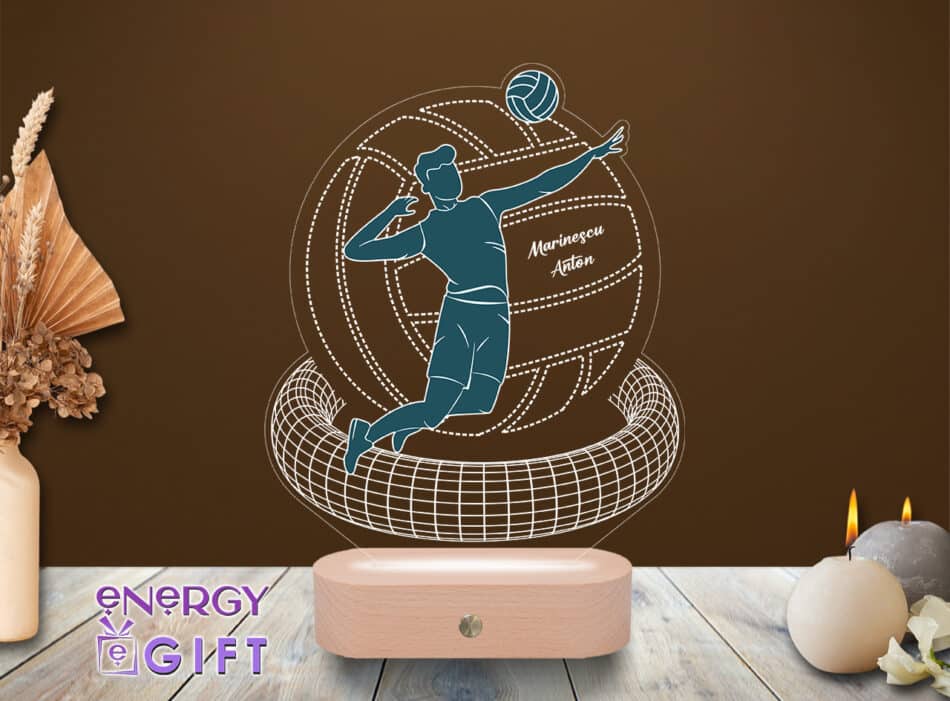 Lampă LED 3D cu temă volei – personalizată cu nume, ideală pentru sportivi