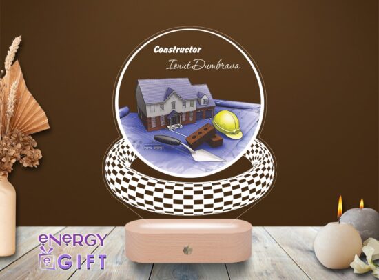 Lampă LED 3D pentru inginer constructor – personalizată cu nume și grafică tehnică