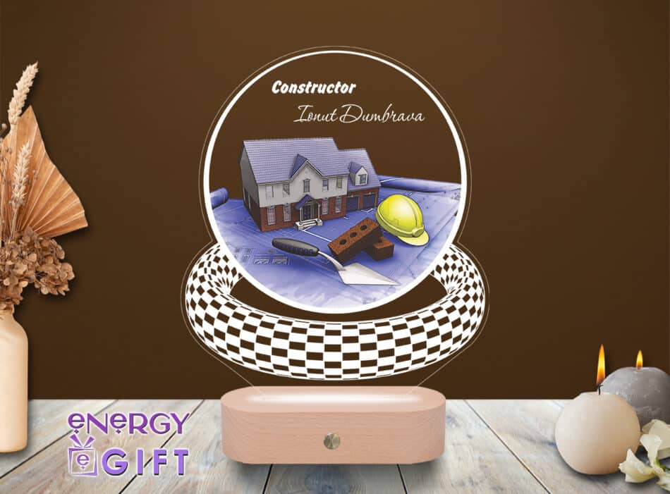 Lampă LED 3D pentru inginer constructor – personalizată cu nume și grafică tehnică