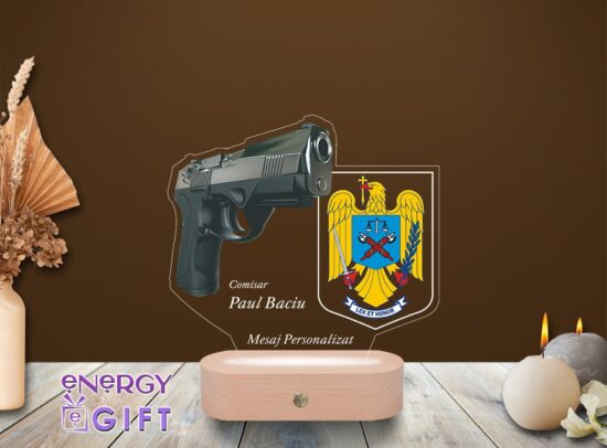 Lampă LED 3D cu grafică de polițist – personalizată cu nume, ideală pentru cadou