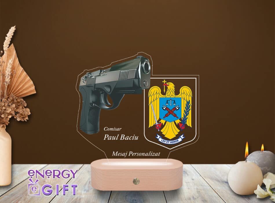 Lampă LED 3D cu grafică de polițist – personalizată cu nume, ideală pentru cadou