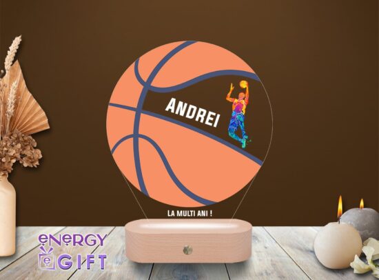Lampă LED 3D sportivă – personalizată cu temă baschet și nume