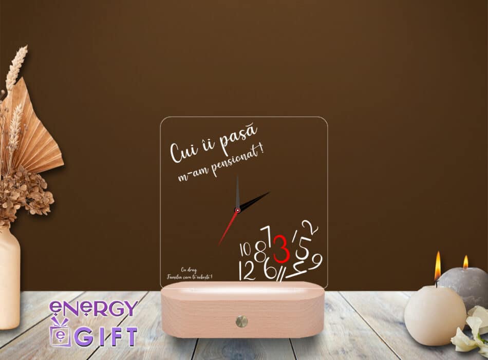 Lampă LED 3D personalizată cu ceas – cadou haios pentru un proaspăt pensionar