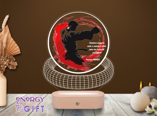 Lampă LED 3D cu temă karate pentru fată – personalizată cu nume prin printare