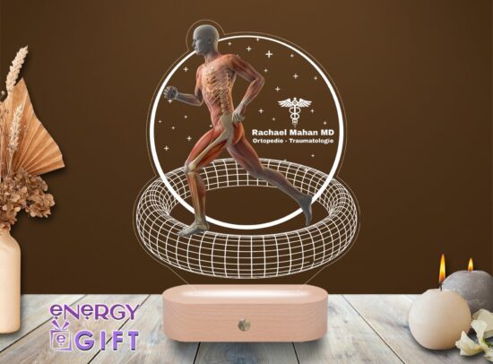Lampă LED 3D cu simbol ortopedic și nume gravat – cadou elegant pentru medic ortoped