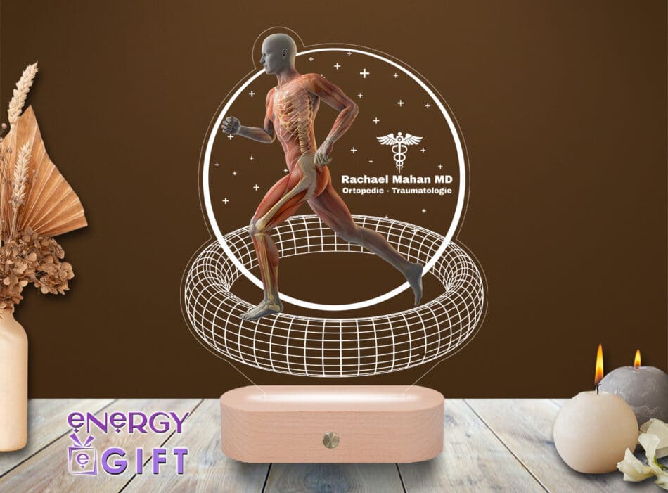 Lampă LED 3D cu simbol ortopedic și nume gravat – cadou elegant pentru medic ortoped