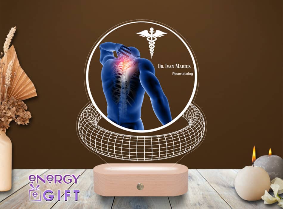 Lampă LED 3D personalizată cu simboluri medicale – cadou profesional pentru medic reumatolog
