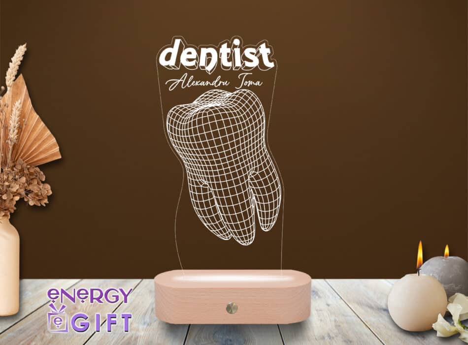 Lampă LED 3D personalizată cu simboluri stomatologice – cadou ideal pentru medici dentiști