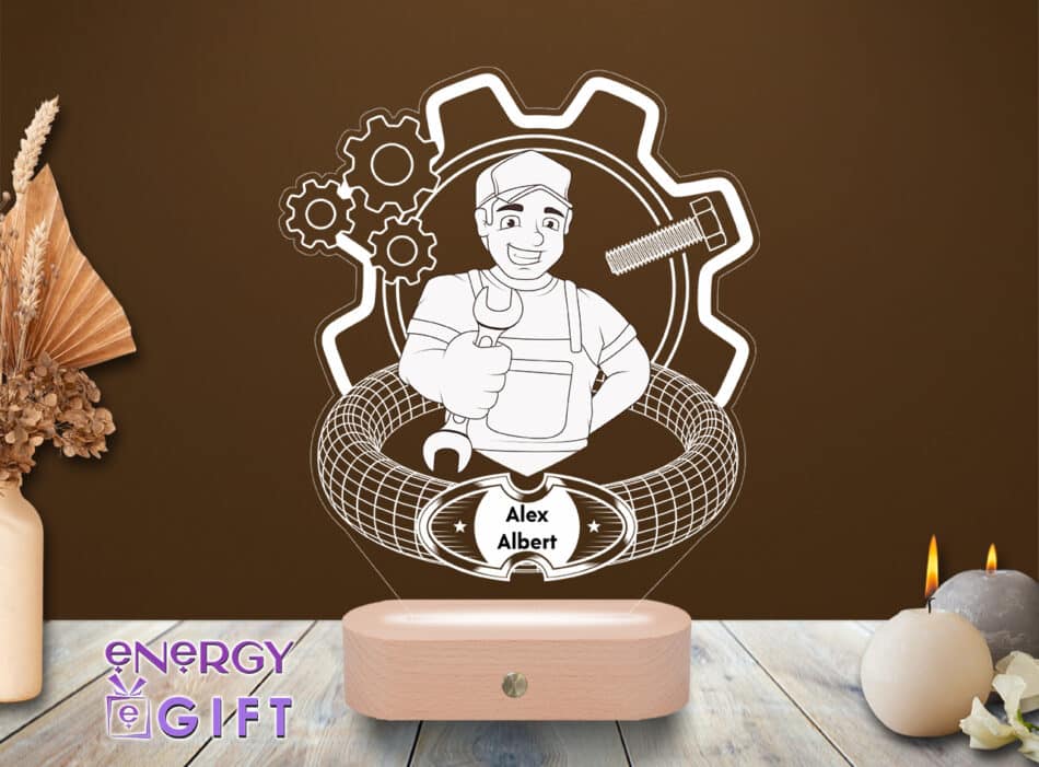 Lampă LED 3D personalizată prin printare cu unelte auto – cadou ideal pentru mecanici