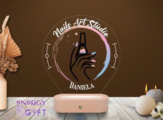Lampă LED 3D personalizată prin printare cu simboluri de cosmetică – cadou elegant pentru saloane