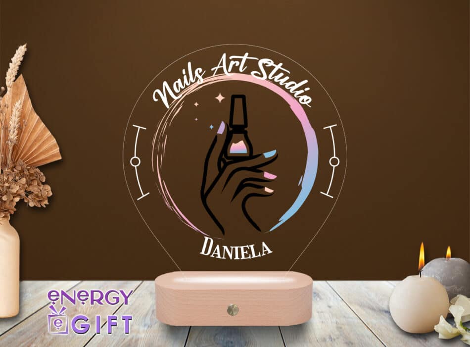 Lampă LED 3D personalizată prin printare cu simboluri de cosmetică – cadou elegant pentru saloane