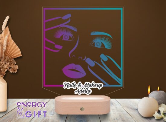 Lampă LED 3D personalizată prin printare cu temă beauty – cadou elegant pentru saloane și pasionate de make-up