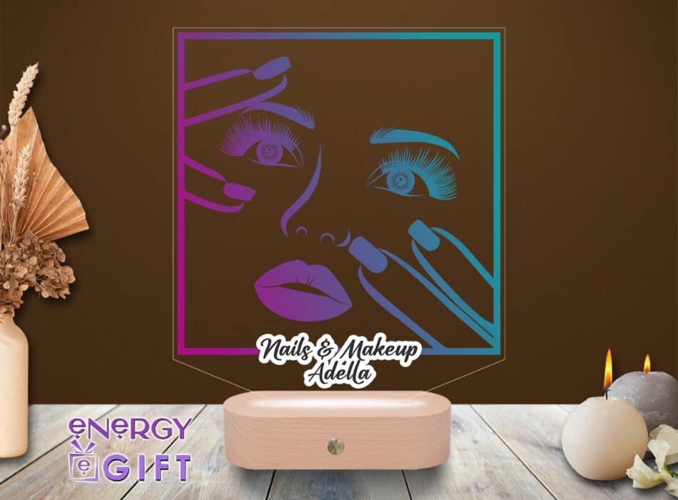 Lampă LED 3D personalizată prin printare cu temă beauty – cadou elegant pentru saloane și pasionate de make-up