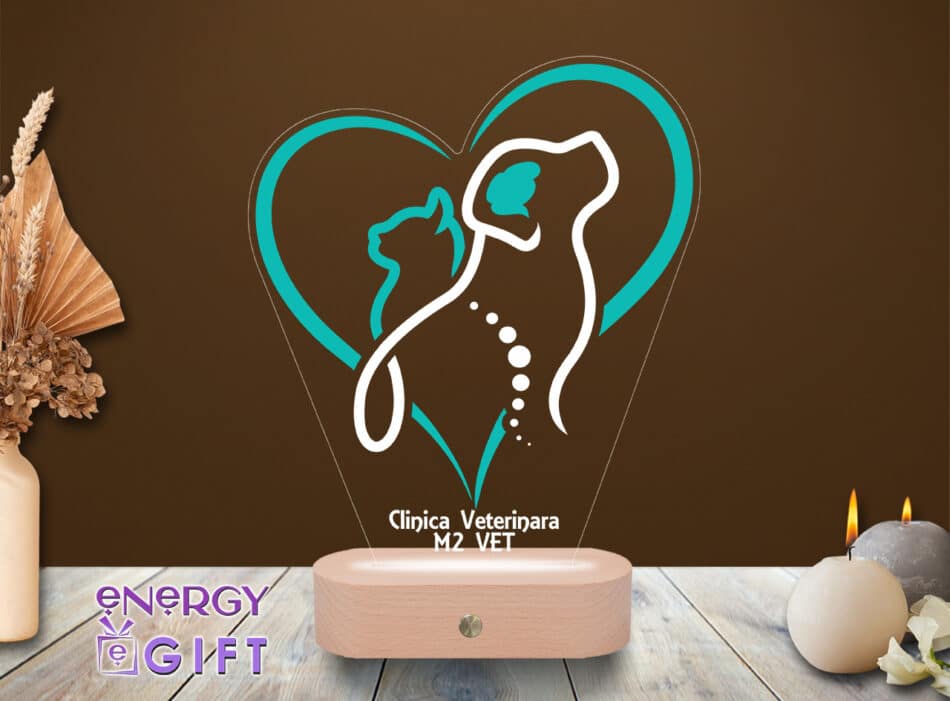 Lampă LED 3D personalizată prin printare cu simboluri veterinare – cadou util pentru cabinete medicale