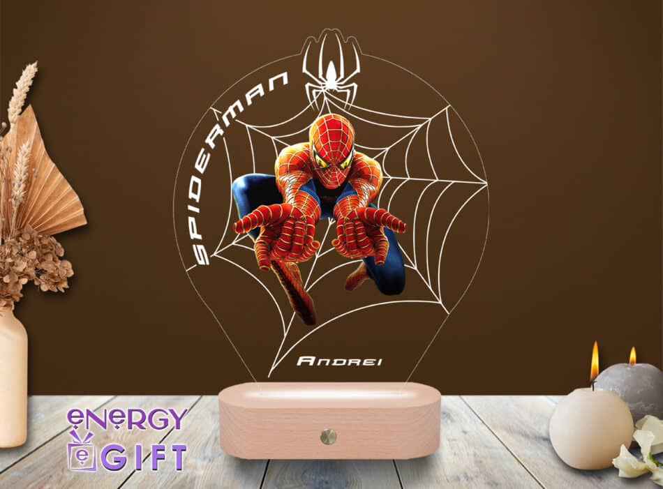 Lampă LED 3D cu design Spider-Man, personalizată prin printare – cadou ideal pentru copii