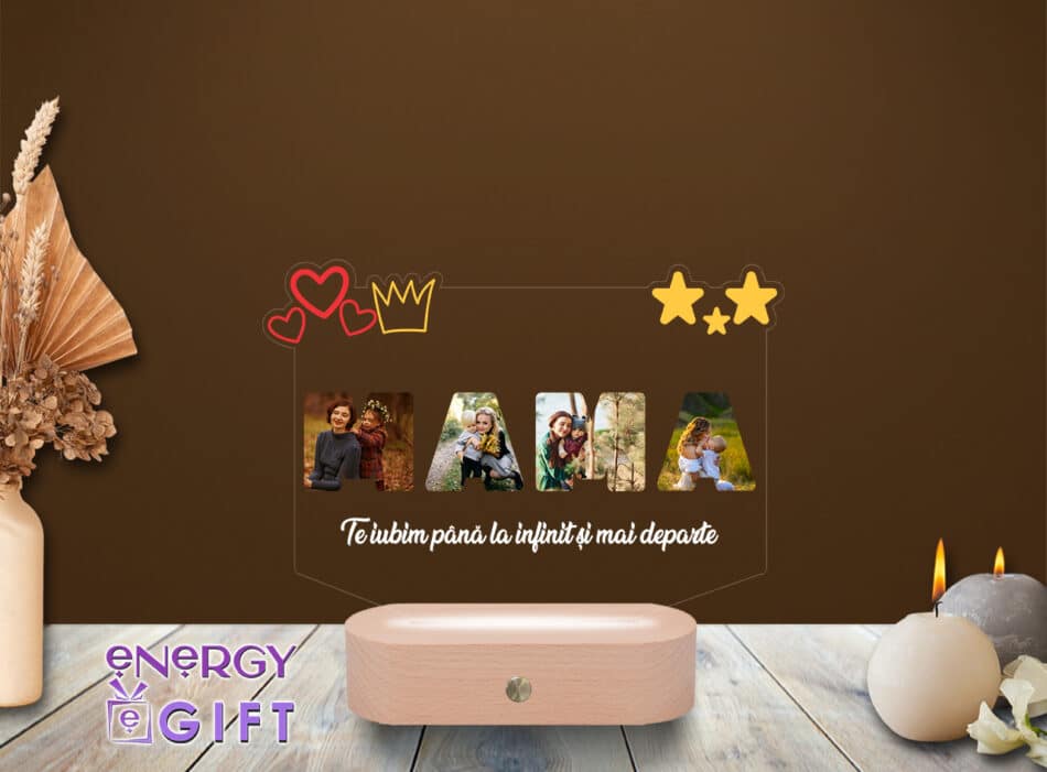 Lampă LED 3D personalizată prin printare cu mesaj emoționant – cadou special pentru mama