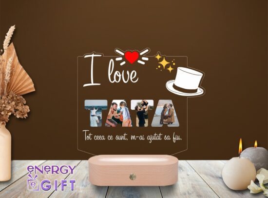 Lampă LED personalizată prin printare cu mesaj „I Love TATA” – cadou emoționant pentru tată