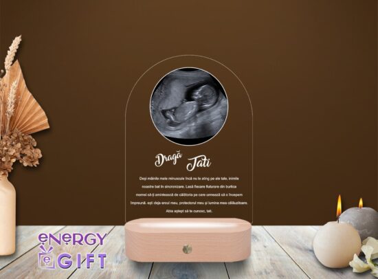Lampă LED 3D personalizată prin printare cu imagine tip radiografie bebe – cadou emoționant pentru viitori părinți