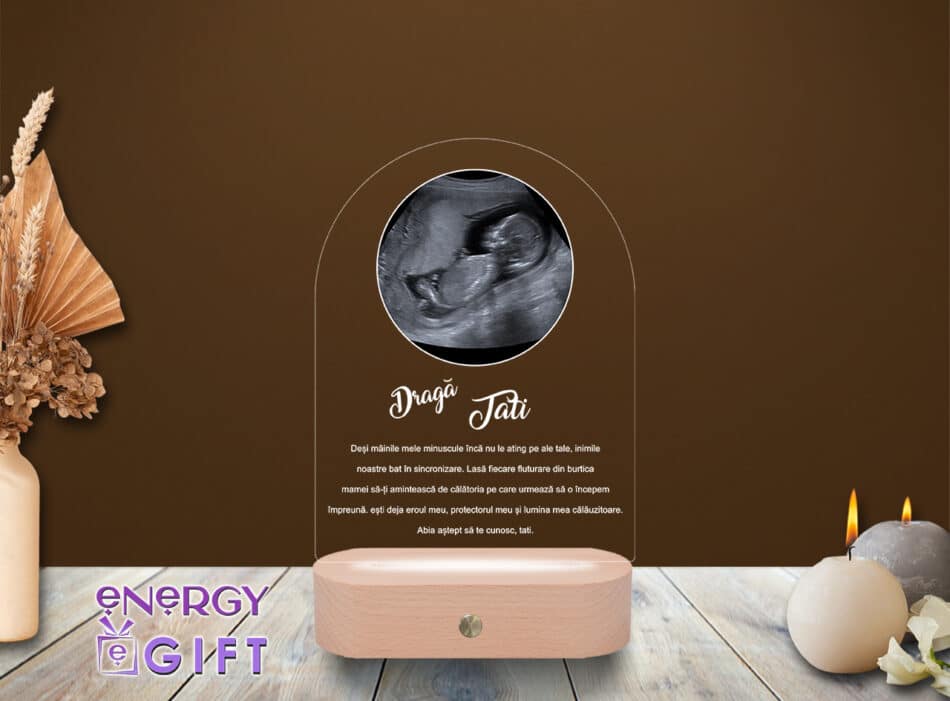 Lampă LED 3D personalizată prin printare cu imagine tip radiografie bebe – cadou emoționant pentru viitori părinți
