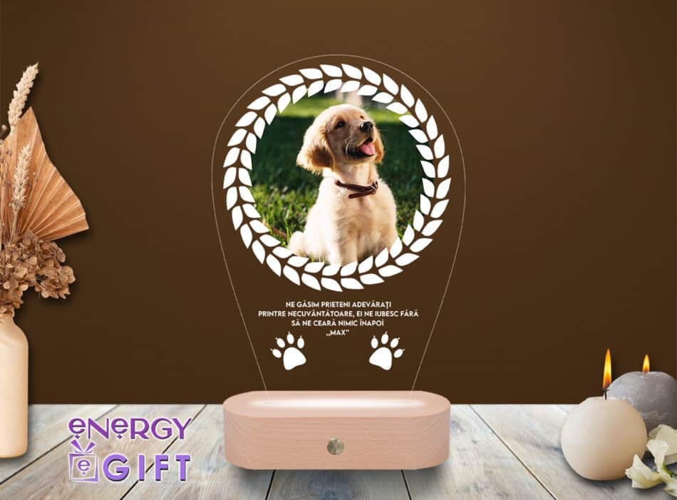 Lampă LED 3D personalizată prin printare cu fotografie – omagiu luminos pentru un animal iubit