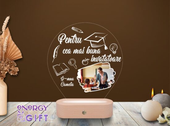 Lampă LED 3D personalizată prin printare cu fotografie – cadou emoționant pentru educatoare