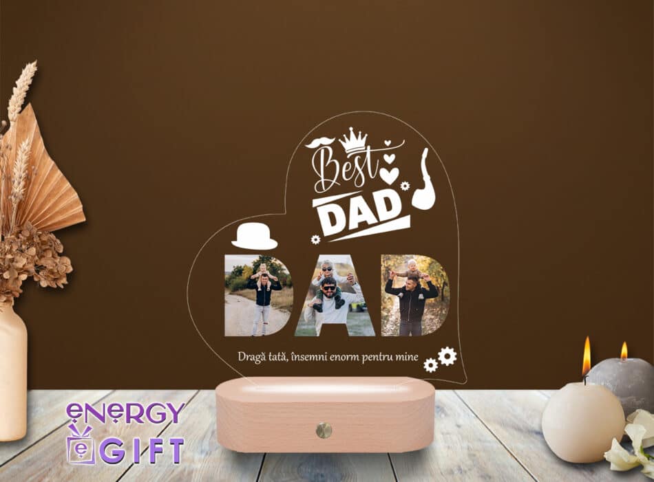 Lampă LED 3D personalizată prin printare – mesaj special pentru tată