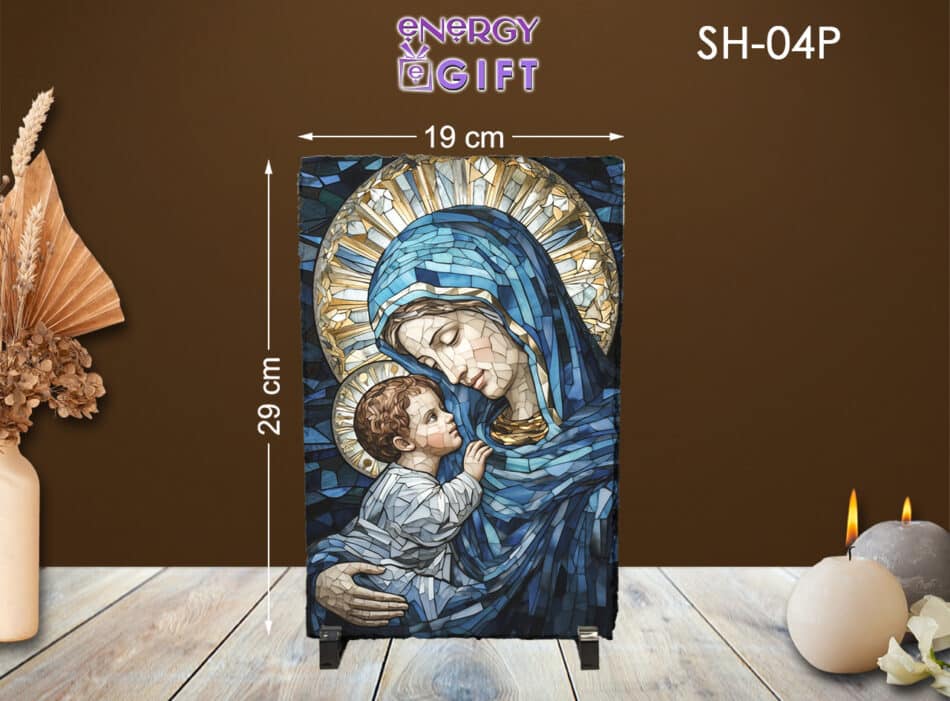 Tablou Piatra Religios ardezie maria si pruncul iisus vitraliu