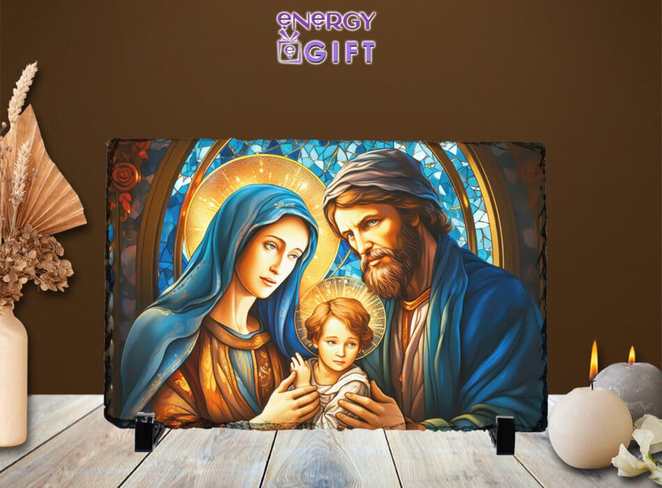 Tablou Piatra Religios ardezie Iosif si Maria ortodox