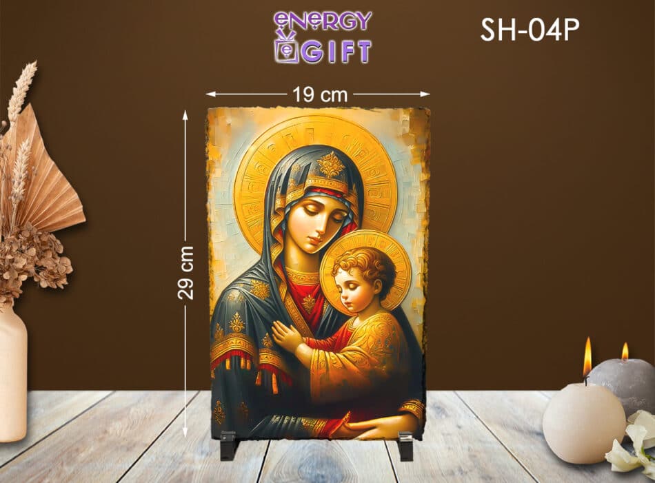 Tablou Piatra Religios ardezie icoana maica domnului si pruncul ortodox