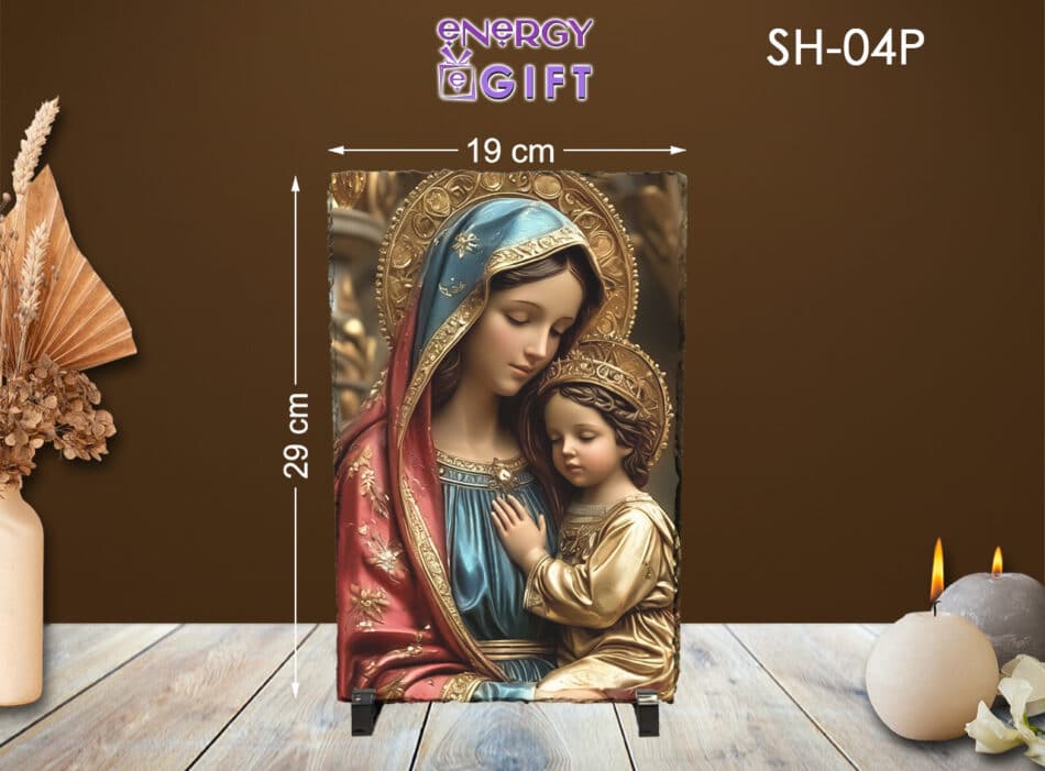 Tablou Piatra Religios ardezie icoana maica domnului si pruncul ortodox