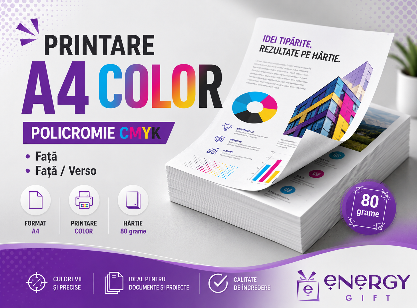printare A4 color pe hârtie 80 gr