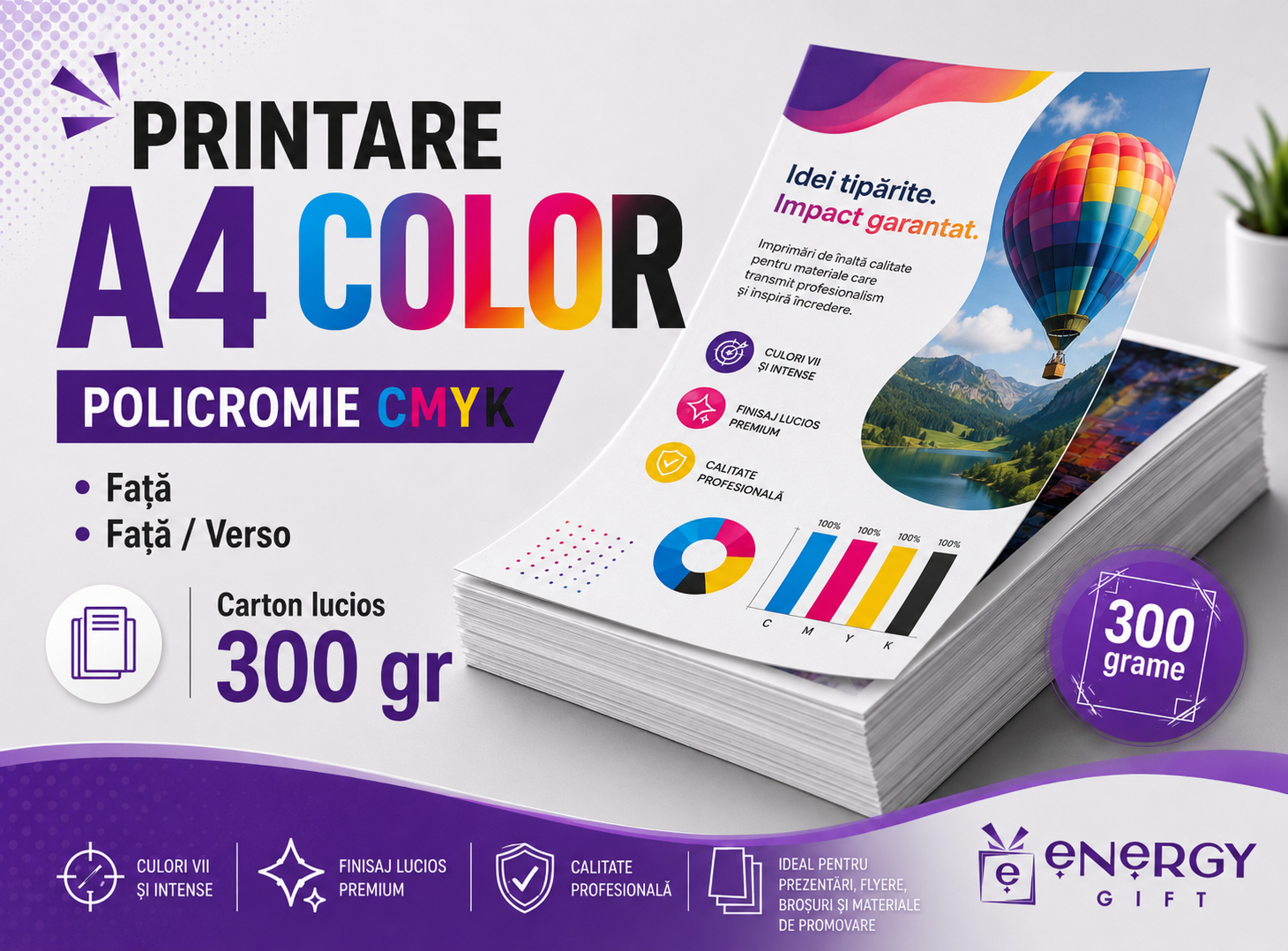 printare A4 color pe carton lucios 300 gr