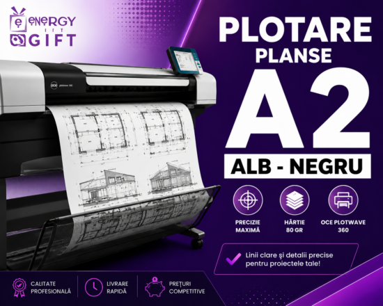 printare plotare planse A2 alb-negru hartie 80 gr