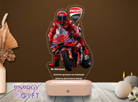 Lampă LED personalizată prin printare – tematică Marc Márquez pentru suporteri MotoGP